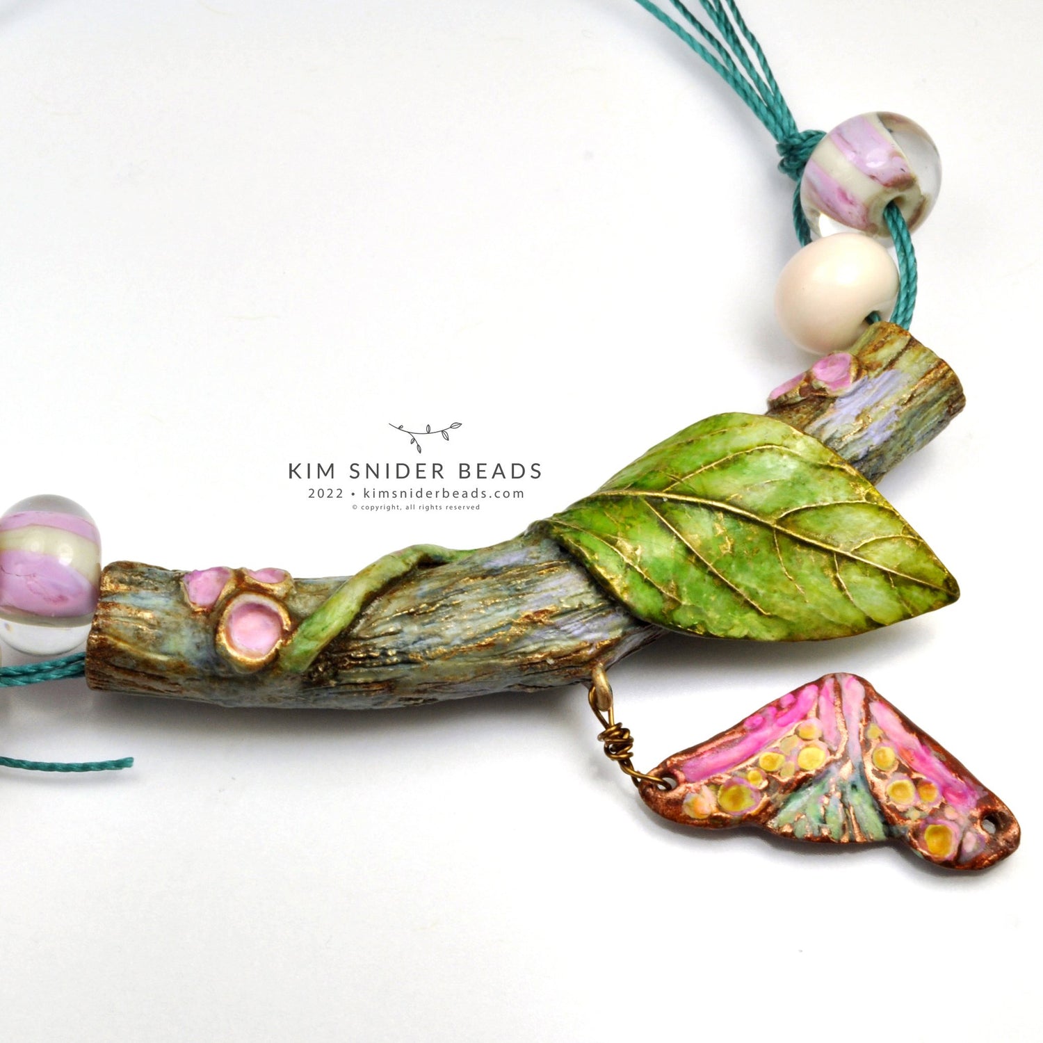 Lichen branch necklace focal bead by Kim Snider