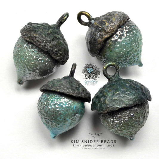4 acorn charm beads - luster turquoise