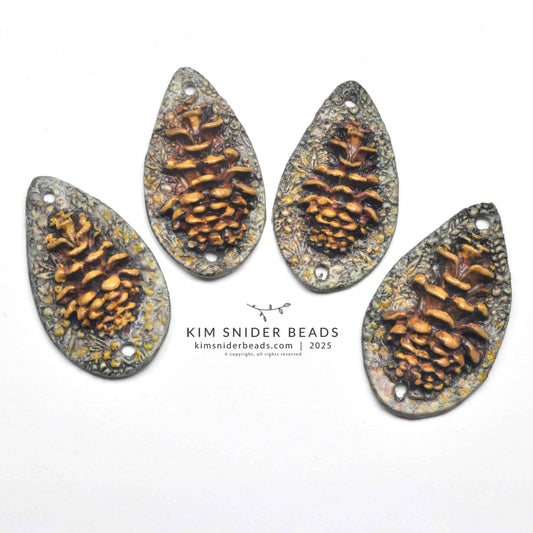Pinecone beads - 3 bronze charms
