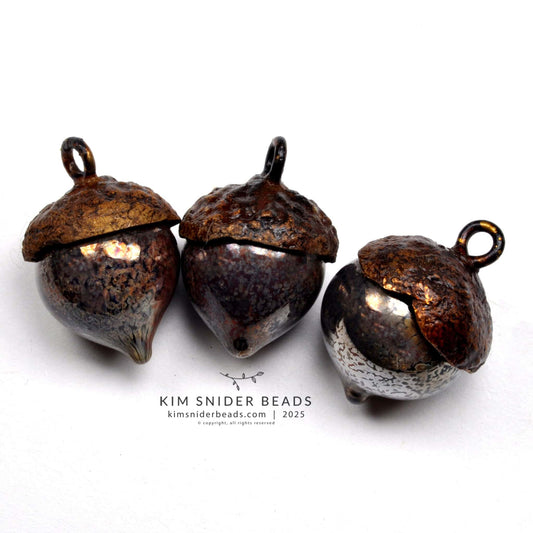 3 Bronze acorn charm beads (#1)