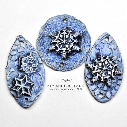 Snowflake beads - 3 bronze charms