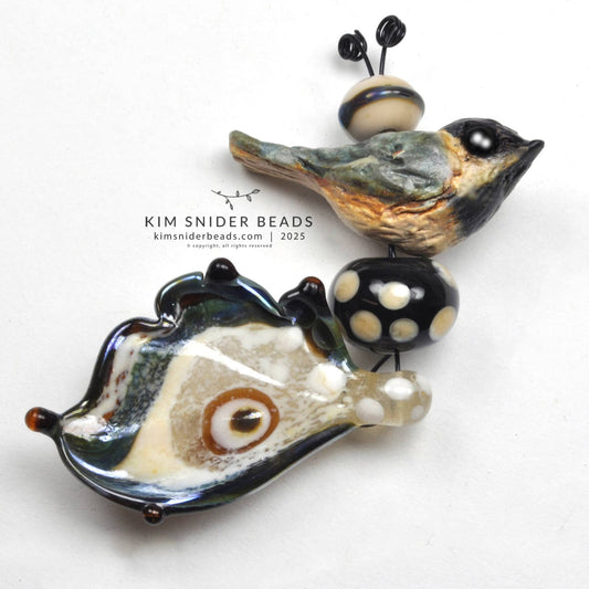 Chickadee bead & butterfly wing bead