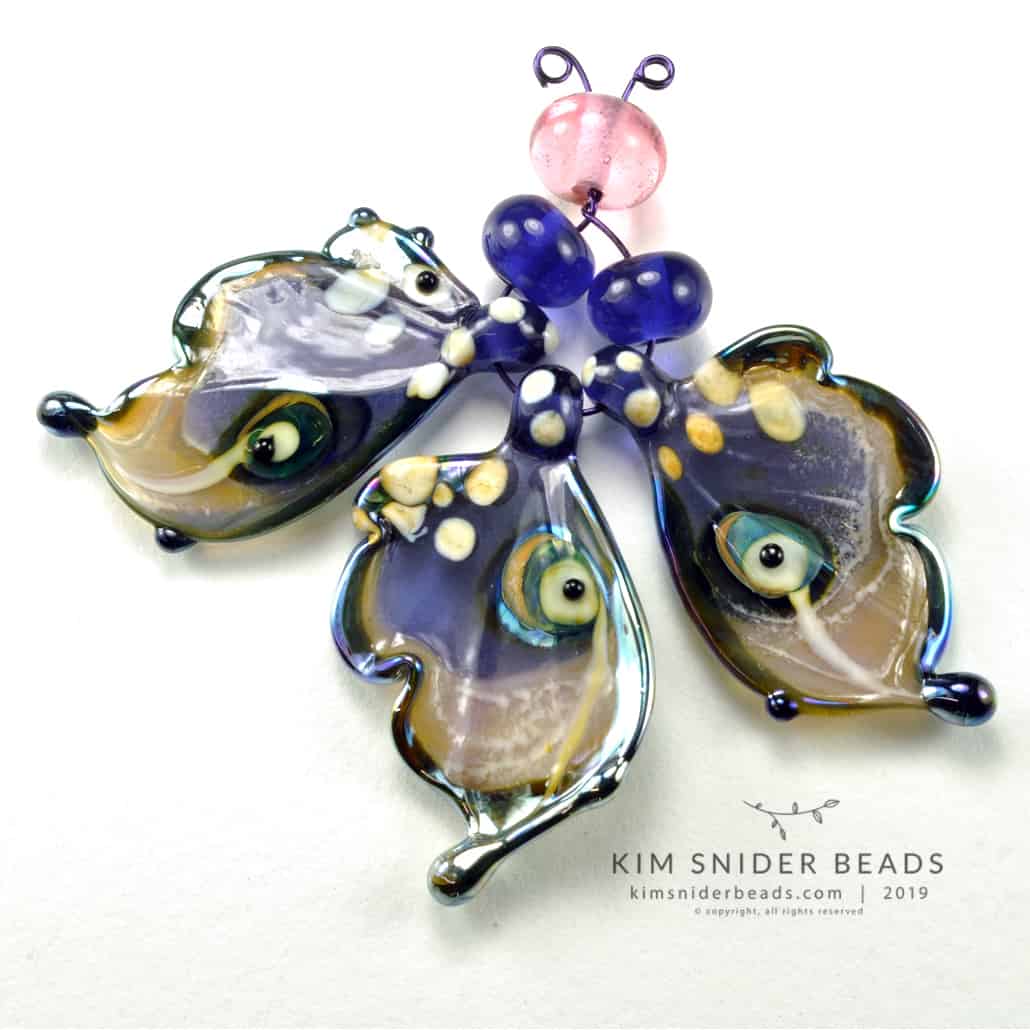 Purple with pale rose lampwork glass butterfly wing beads kim snider